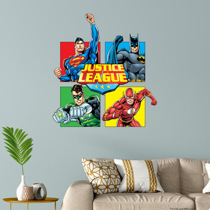 Justice League Wall Sticker - 4 Heroes Colour Blocks Wall Decal DC Superhero Art