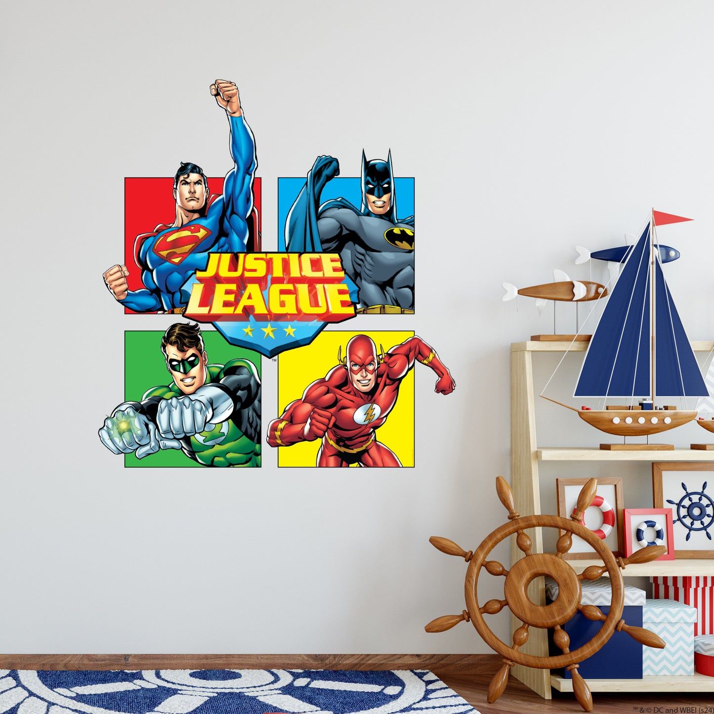 Justice League Wall Sticker - 4 Heroes Colour Blocks Wall Decal DC Superhero Art