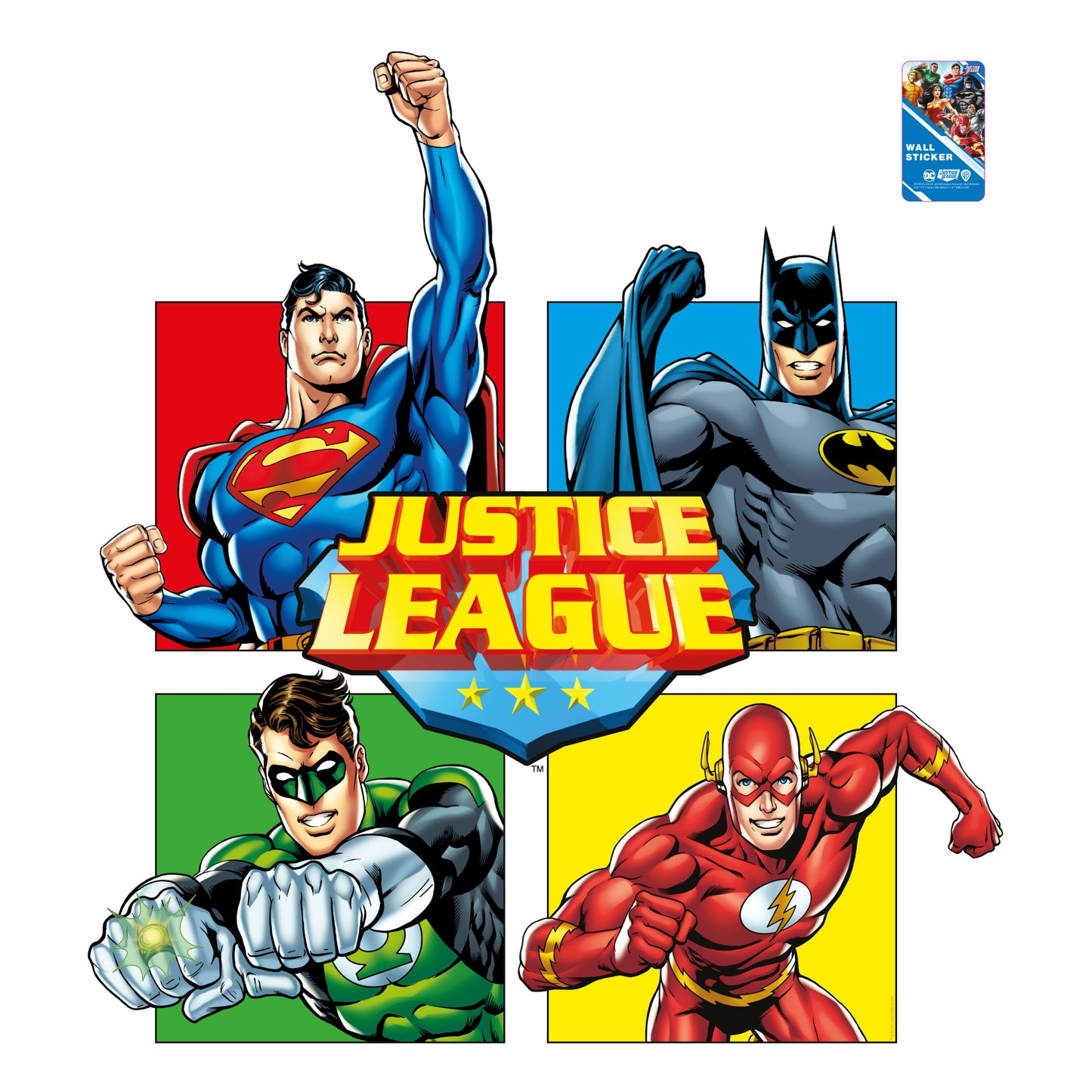 Justice League Wall Sticker - 4 Heroes Colour Blocks Wall Decal DC Superhero Art