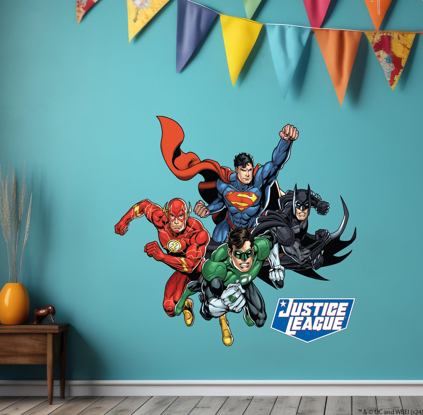 Justice League Wall Sticker - 4 Heroes Jumping Forward Wall Decal DC Superhero Art