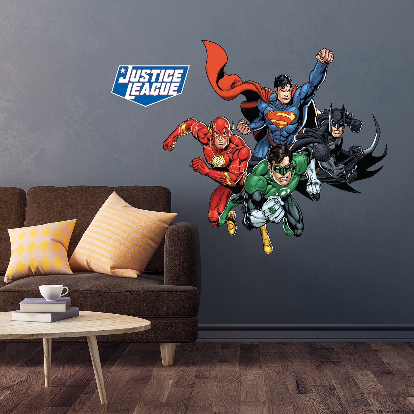 Justice League Wall Sticker - 4 Heroes Jumping Forward Wall Decal DC Superhero Art