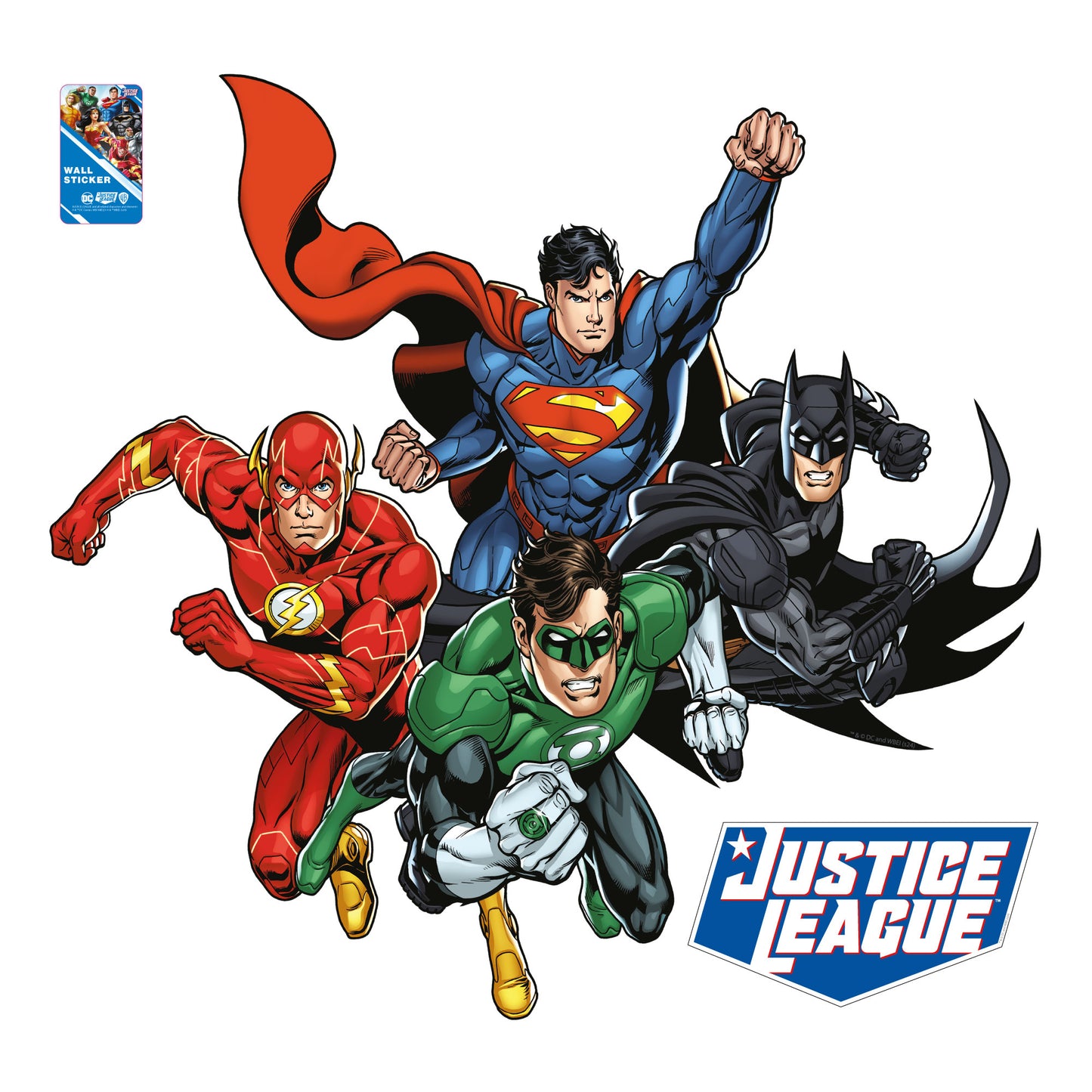 Justice League Wall Sticker - 4 Heroes Jumping Forward Wall Decal DC Superhero Art