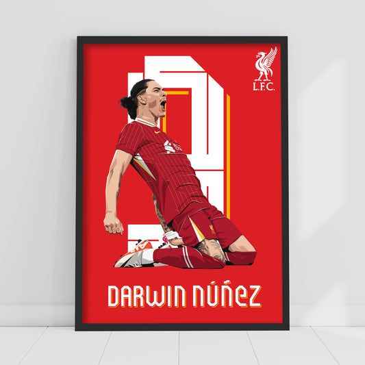 Liverpool FC Print - Darwin Nunez Celebration Illustration Poster