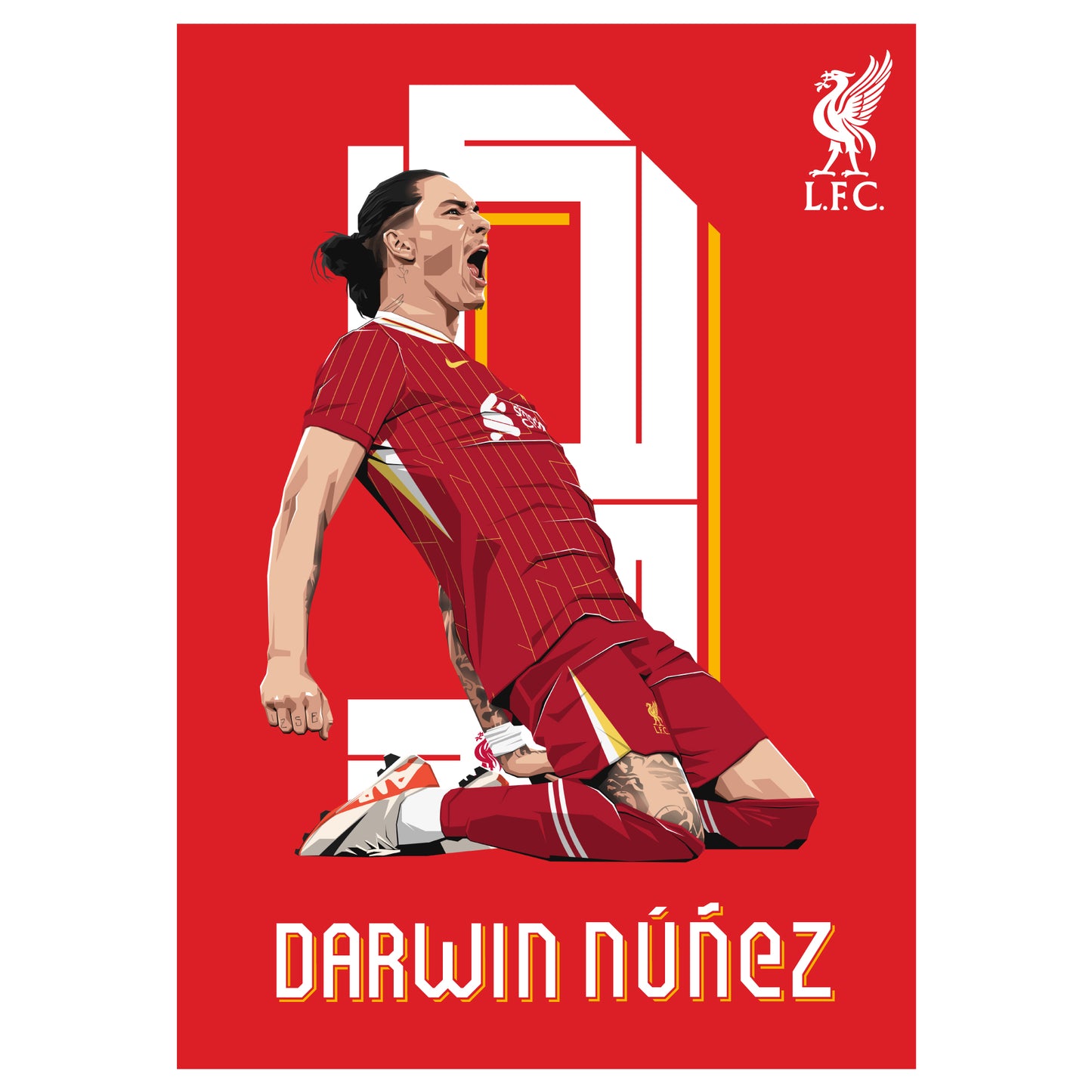 Liverpool FC Print - Darwin Nunez Celebration Illustration Poster