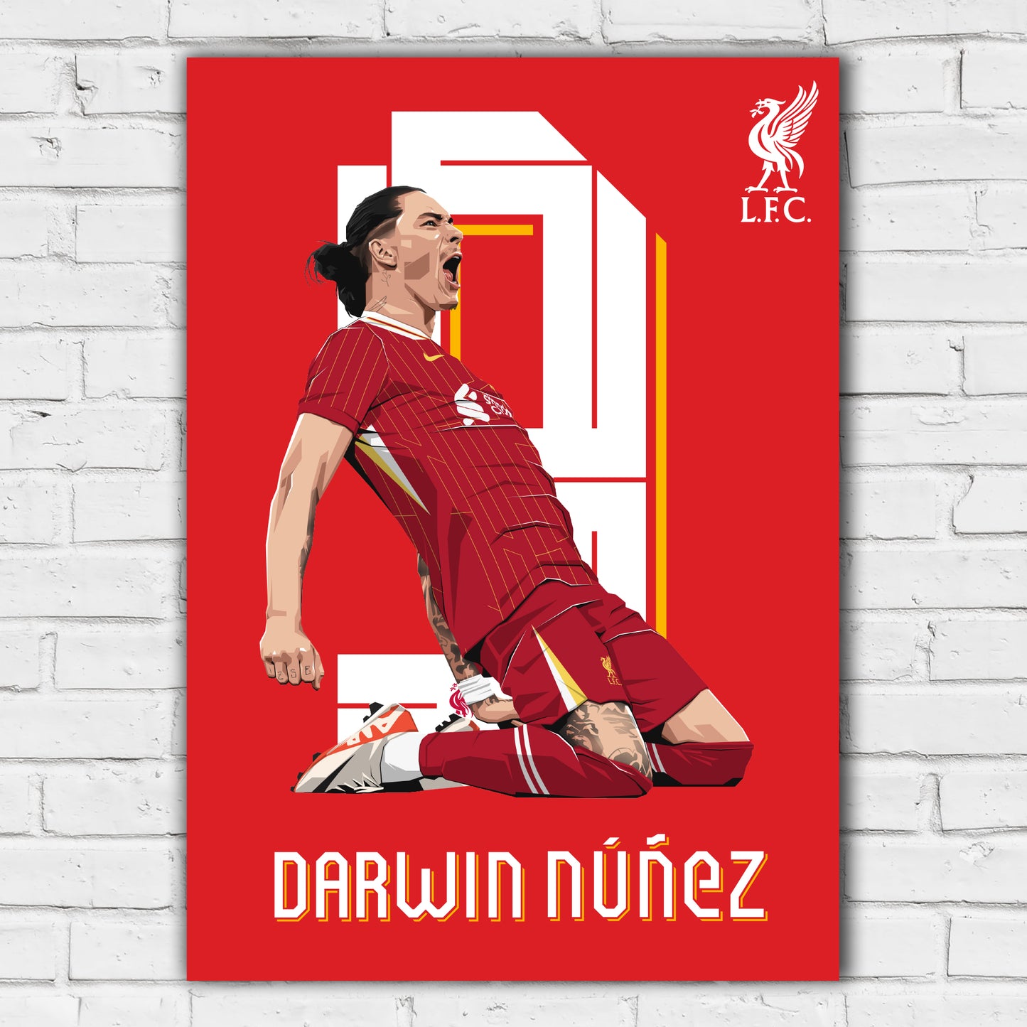 Liverpool FC Print - Darwin Nunez Celebration Illustration Poster