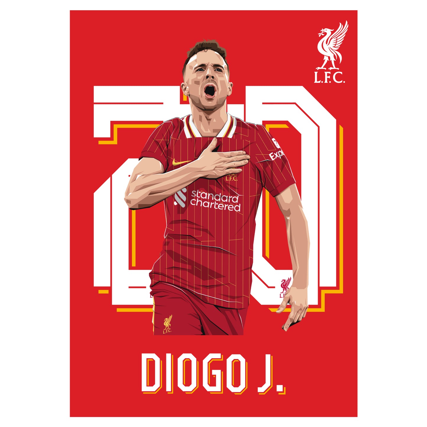 Liverpool FC Print - Diogo Jota Celebration Illustration Poster