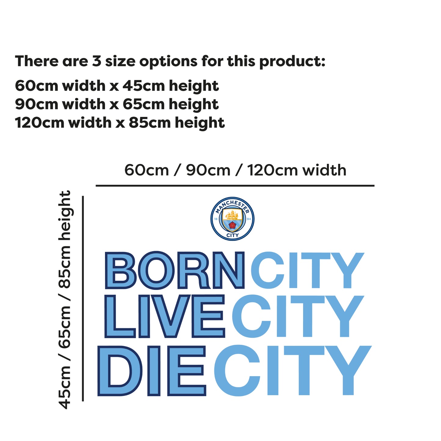 Manchester City Football Club - 'Born, Live, Die City' Wall Decal Wall Sticker