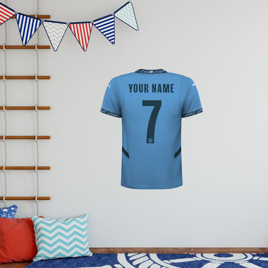 Manchester City Football Club - Personalised 24/25 Football Shirt Wall Sticker + Man City Crest Set