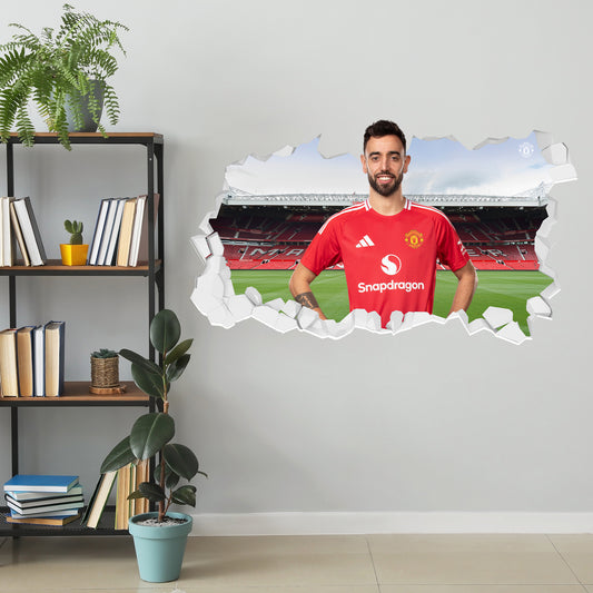 Manchester United FC Wall Sticker - Bruno Fernandes 24/25 Broken Wall Decal + MUFC Decal Set