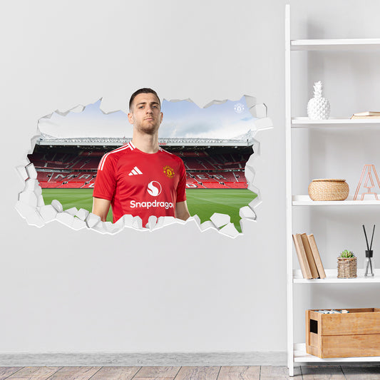 Manchester United FC Wall Sticker - Dalot 24/25 Broken Wall Decal + MUFC Decal Set