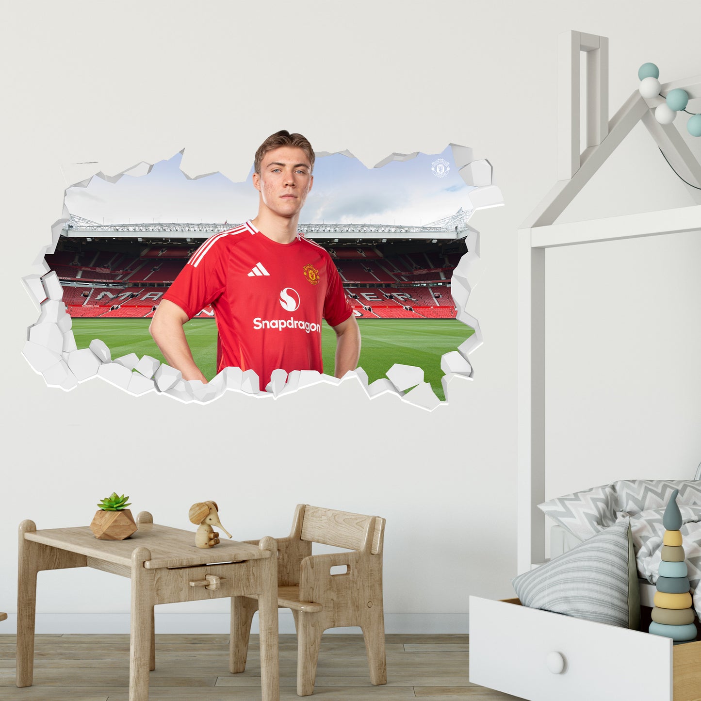 Manchester United FC Wall Sticker - Hojlund 24/25 Broken Wall Decal + MUFC Decal Set