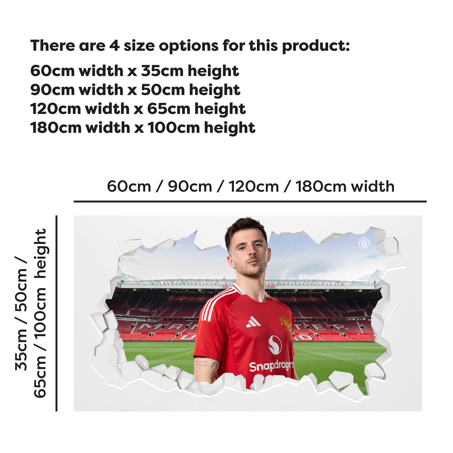 Manchester United FC Wall Sticker - Mason Mount 24/25 Broken Wall Decal + MUFC Decal Set