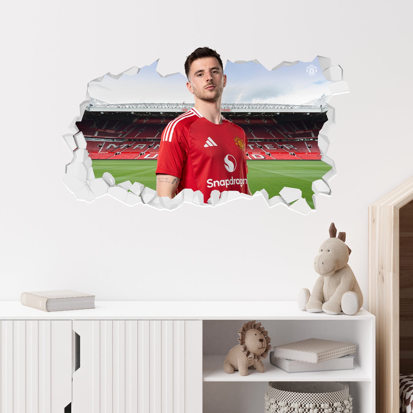 Manchester United FC Wall Sticker - Mason Mount 24/25 Broken Wall Decal + MUFC Decal Set