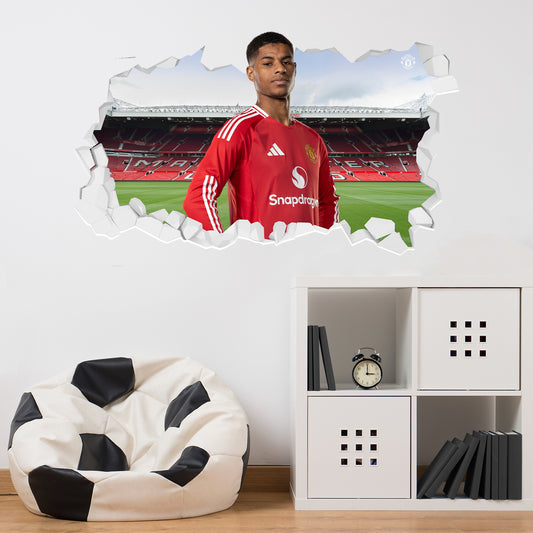 Manchester United FC Wall Sticker - Marcus Rashford 24/25 Broken Wall + MUFC Decal Set