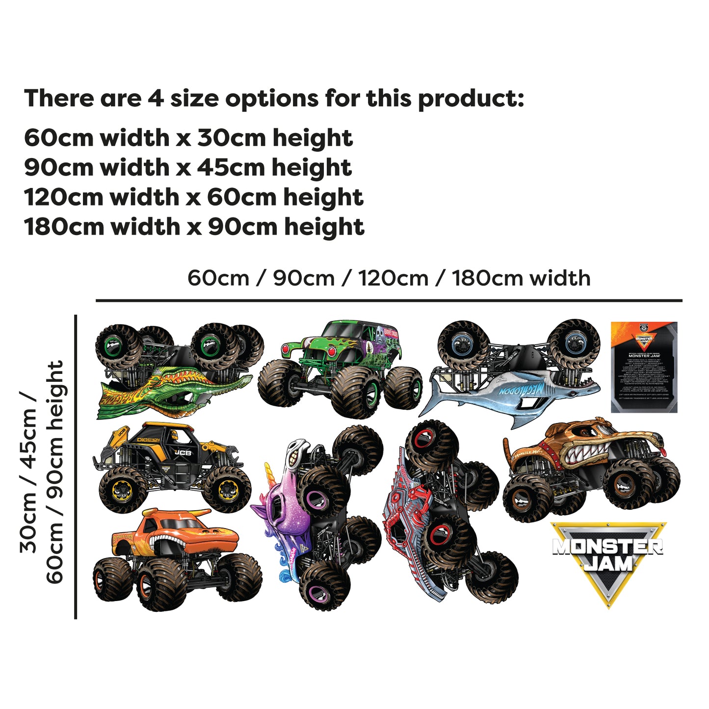 Monster Jam Wall Sticker - 8 Monster Truck Set Decal Wall Art