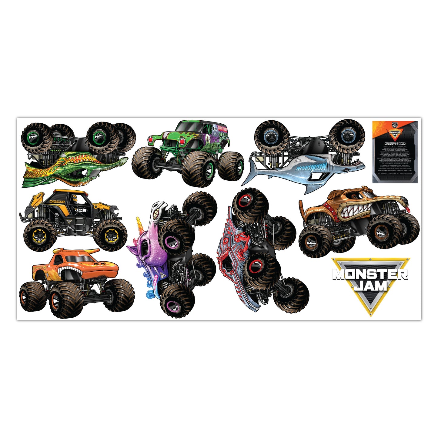 Monster Jam Wall Sticker - 8 Monster Truck Set Decal Wall Art