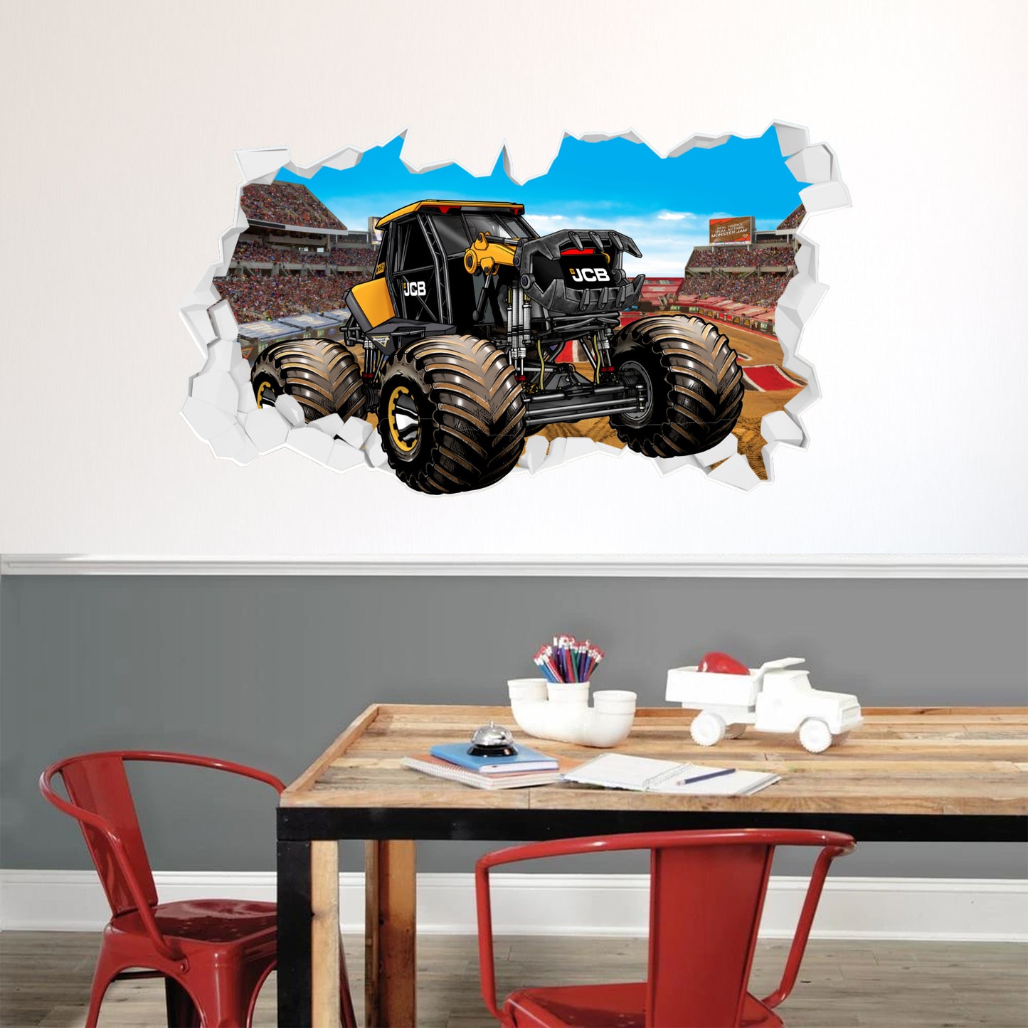 Monster Jam Wall Sticker - DIGatron Driving Through Broken Wall Decal Art