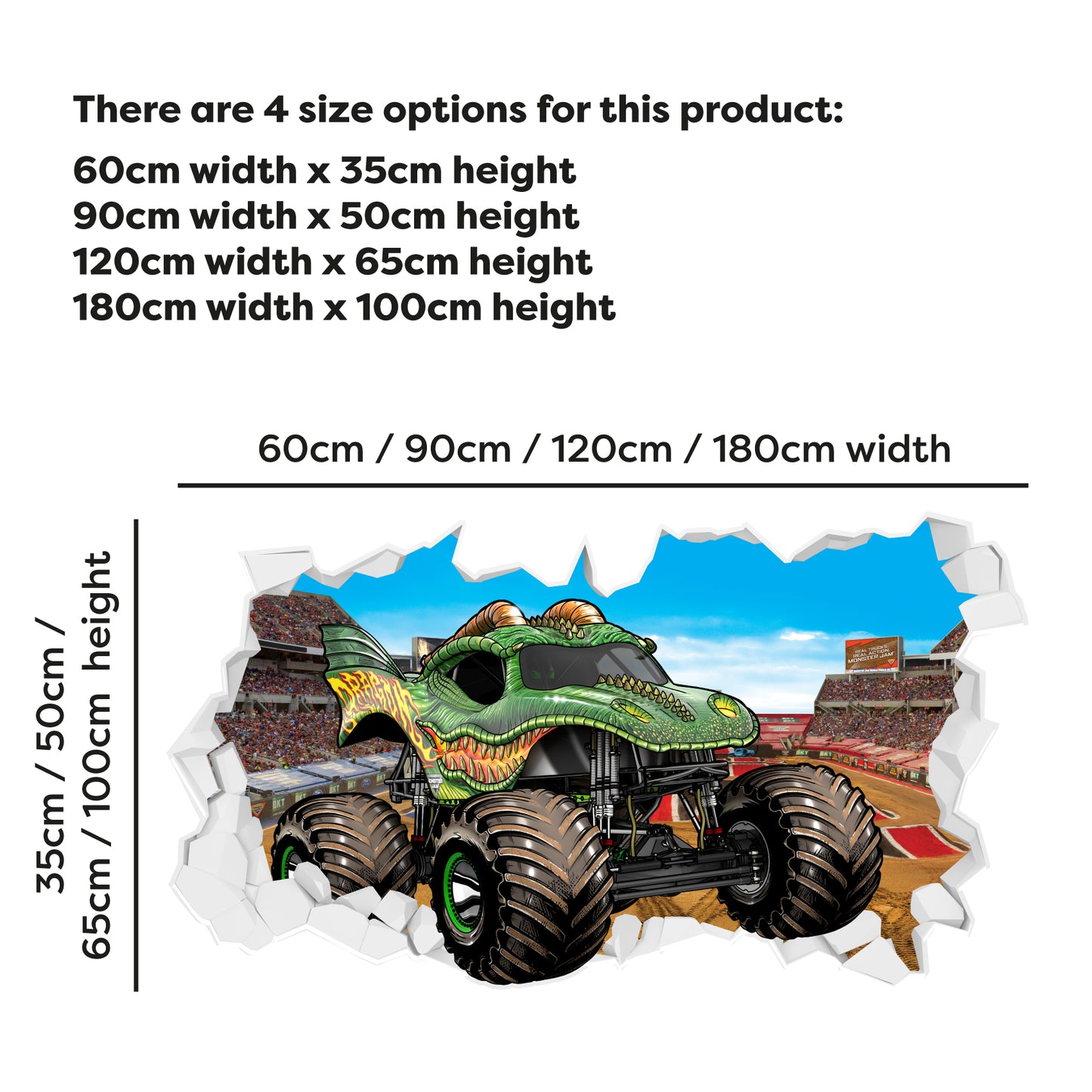 Monster Jam Wall Sticker - Dragon Driving Through Broken Wall Decal Art