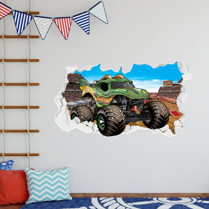 Monster Jam Wall Sticker - Dragon Driving Through Broken Wall Decal Art