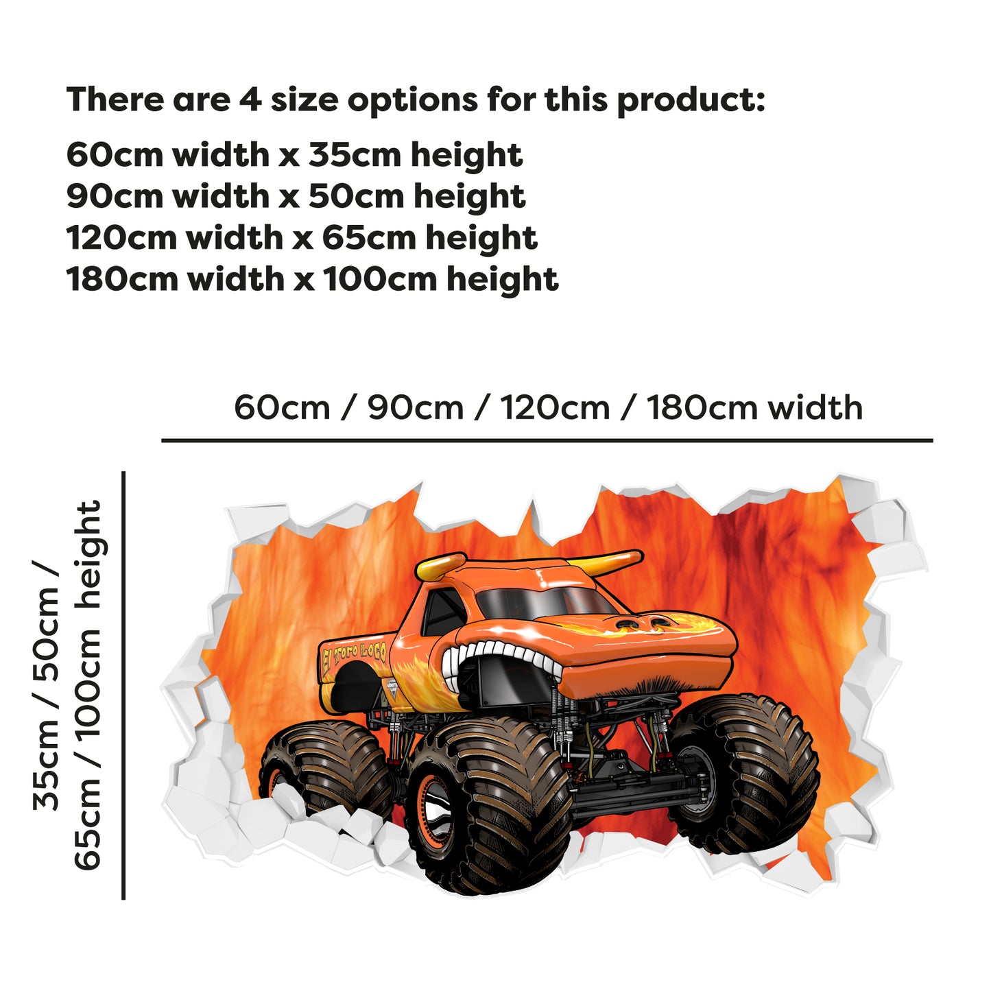 Monster Jam Wall Sticker - El Toro Loco Driving Through Broken Wall Decal Art