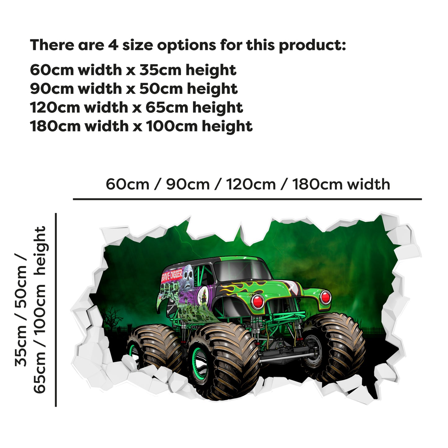 Monster Jam Wall Sticker - Grave Digger Driving Through Broken Wall Decal Art