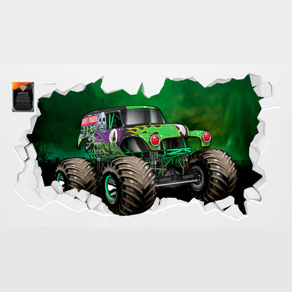 Monster Jam Wall Sticker - Grave Digger Driving Through Broken Wall Decal Art