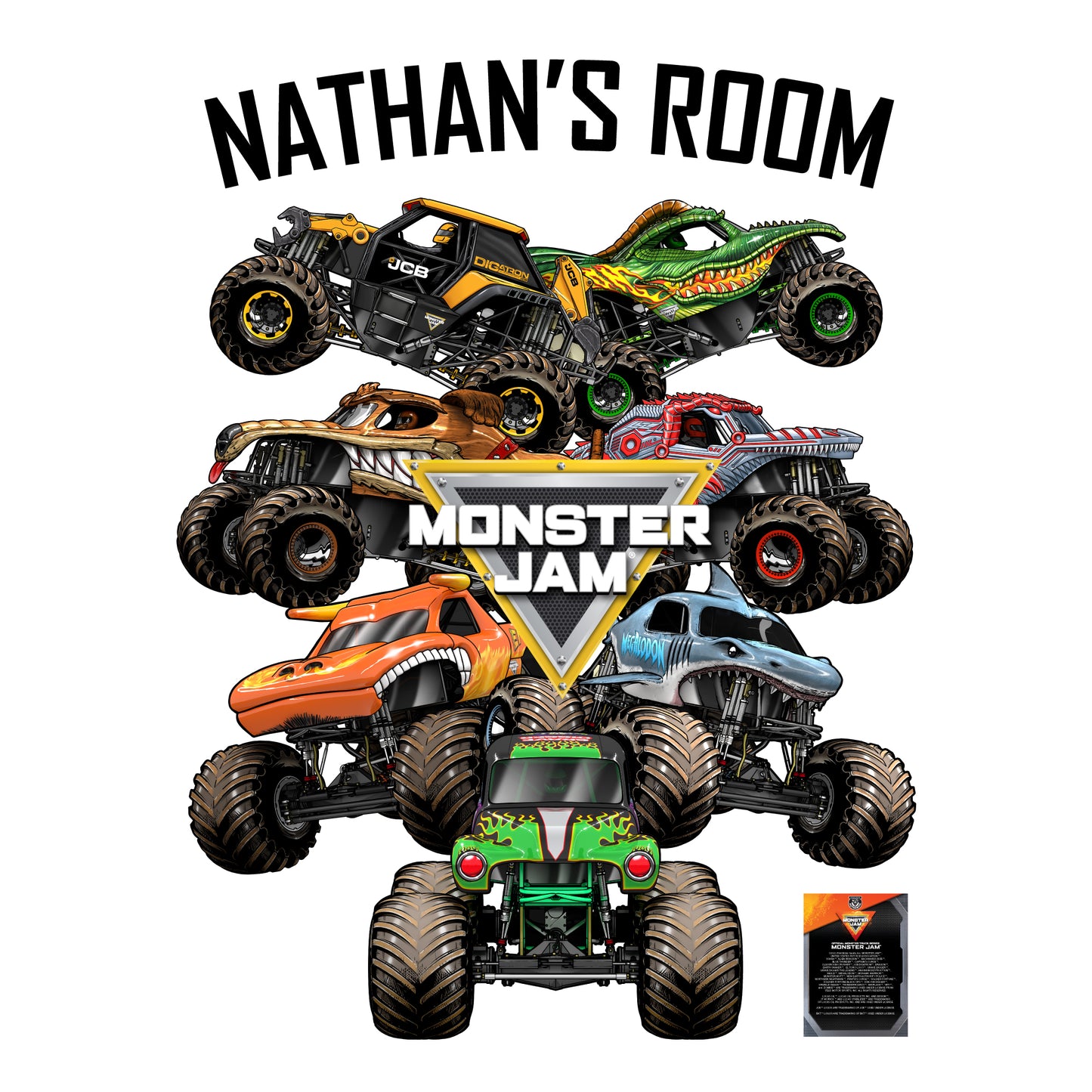 Monster Jam Wall Sticker - Group Personalised Text Decal Wall Art