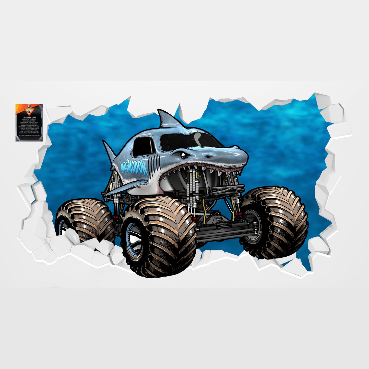 Monster Jam Wall Sticker - Megalodon Driving Through Broken Wall Decal Art