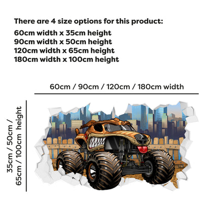 Monster Jam Wall Sticker - Monster Mutt Driving Through Broken Wall Decal Art