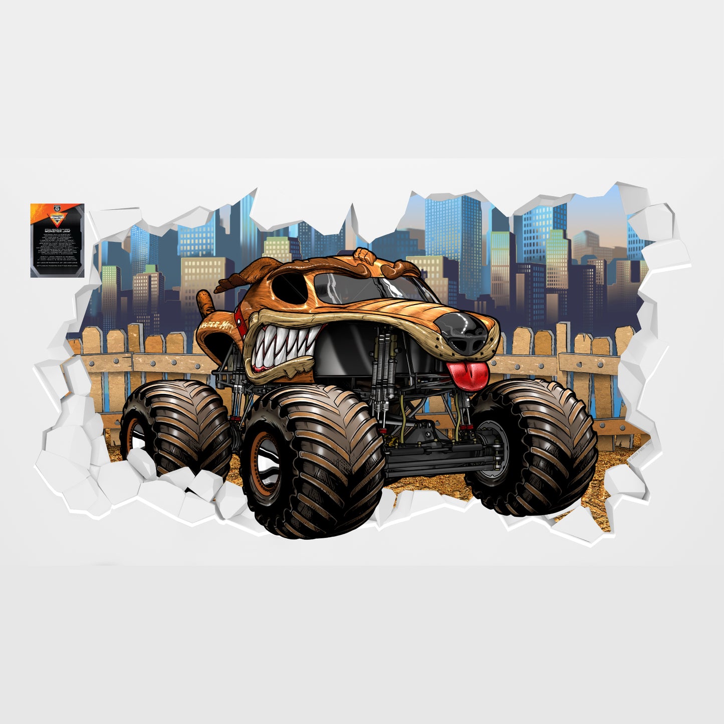 Monster Jam Wall Sticker - Monster Mutt Driving Through Broken Wall Decal Art