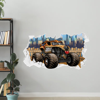 Monster Jam Wall Sticker - Monster Mutt Driving Through Broken Wall Decal Art