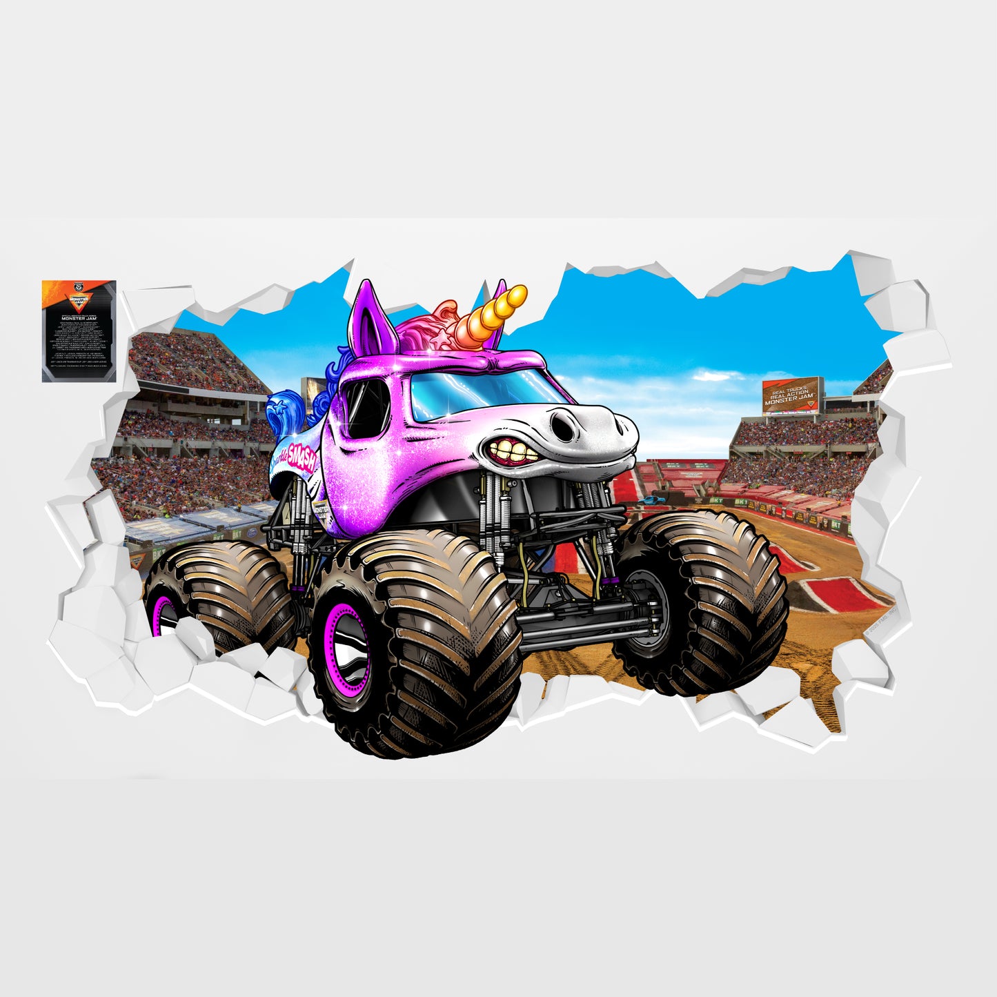 Monster Jam Wall Sticker - Sparkle Smash Driving Through Broken Wall Decal Art