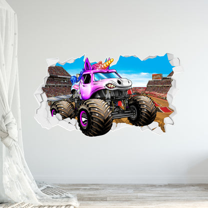 Monster Jam Wall Sticker - Sparkle Smash Driving Through Broken Wall Decal Art