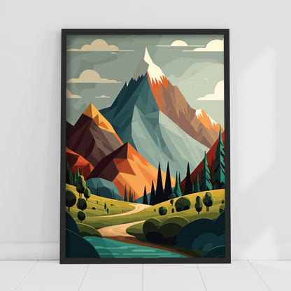 Mountain Wall Print - Stream and Path View Poster Wall Art