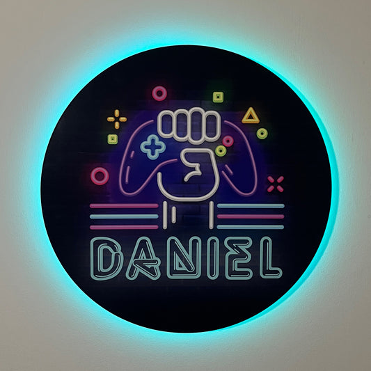 Gaming Controller Neon Personalised Circle LED Backlit Wallpop