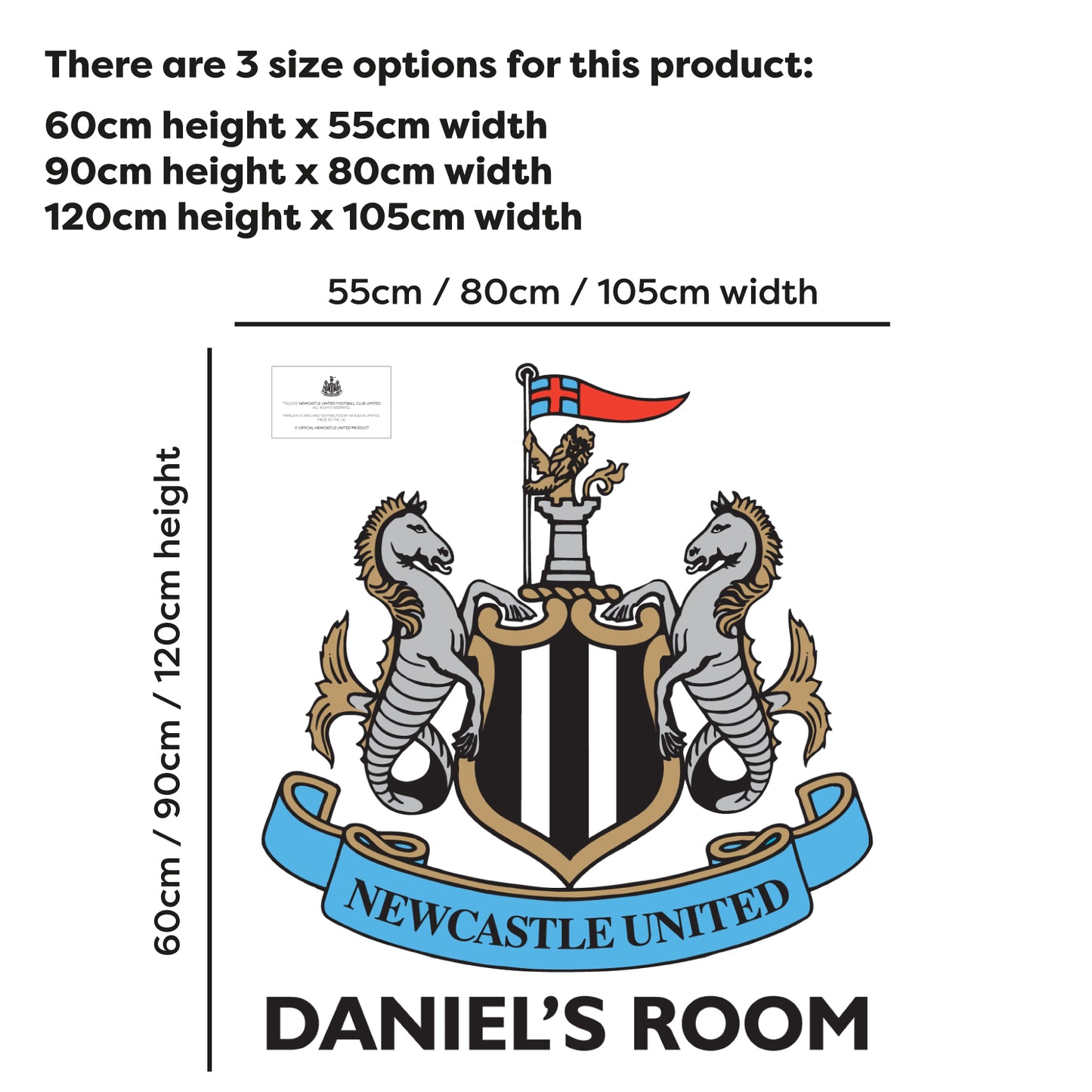 Newcastle United Football Club - Crest and Personalised Name Wall Sticker