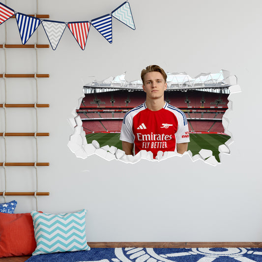 Arsenal Football Club - Martin Odegaard 24/25 Broken Wall Sticker + Gunners Decal Set