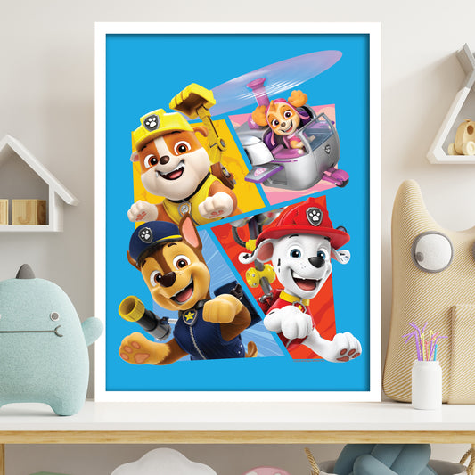 Paw Patrol Print - 4 Pups Jumping Out Poster Wall Art