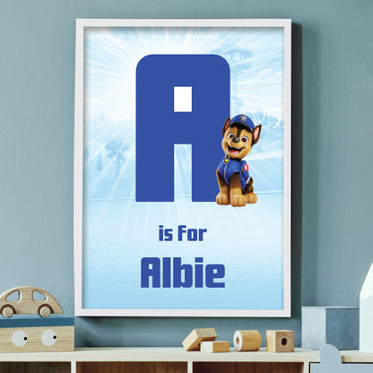 Paw Patrol Print - Chase Letter and Name Personalised Poster Wall Art