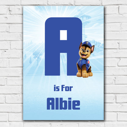 Paw Patrol Print - Chase Letter and Name Personalised Poster Wall Art