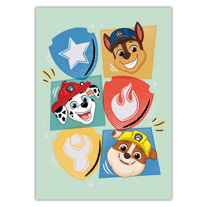 Paw Patrol Print - Chase Marshall and Rubble Heads and Icons Poster Wall Art