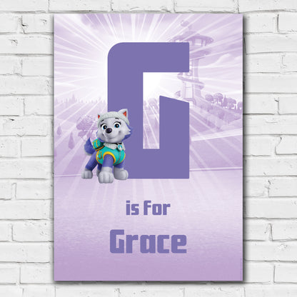 Paw Patrol Print - Everest Letter and Name Personalised Poster Wall Art