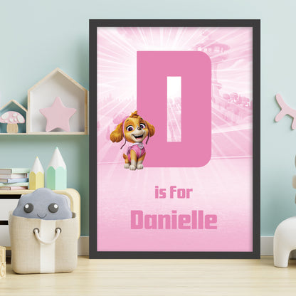 Paw Patrol Print - Skye Letter and Name Personalised Poster Wall Art