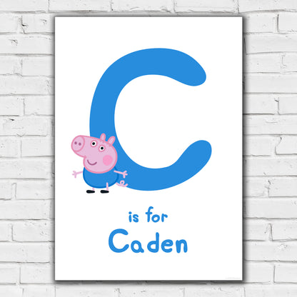 Peppa Pig Print - George Letter and Personalised Name Blue Poster Wall Art