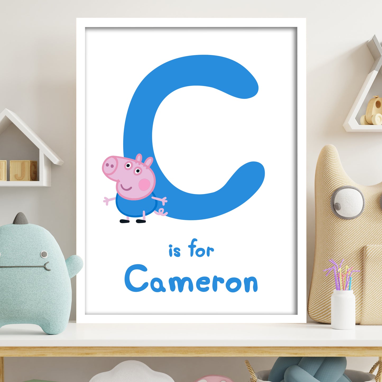 Peppa Pig Print - George Letter and Personalised Name Blue Poster Wall Art