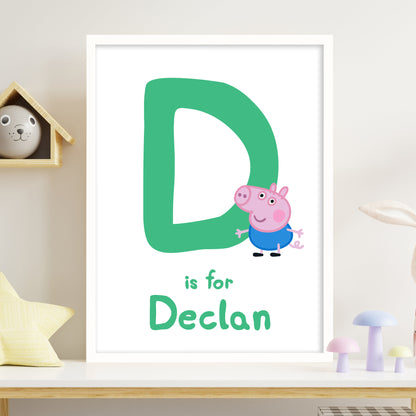 Peppa Pig Print - George Letter and Personalised Name Green Poster Wall Art