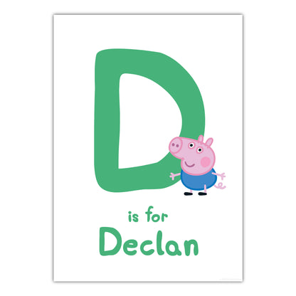 Peppa Pig Print - George Letter and Personalised Name Green Poster Wall Art