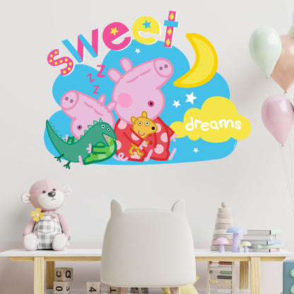 Peppa Pig Wall Sticker - Peppa Pig and George Sweet Dreams Cloud Wall Decal Kids Art