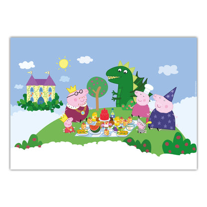 Peppa Pig Print - Peppa and Family Fairytale Picnic Scene Poster Wall Art