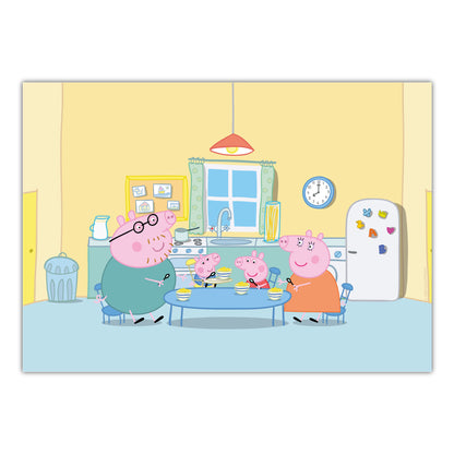 Peppa Pig Print - Peppa and Family in Kitchen Breakfast Scene Poster Wall Art